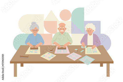 Elderly people enjoying a creative art activity promoting mental engagement and leisure