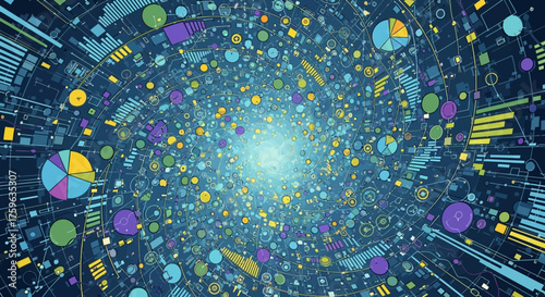 Data tunnel abstract visualization with charts and graphs futuristic technology concept