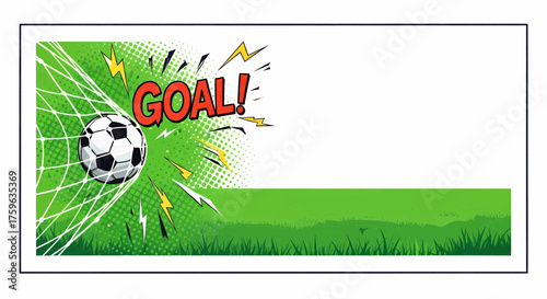 Dynamic football soccer goal sport illustration, a pop art comic style vector background for a sport event