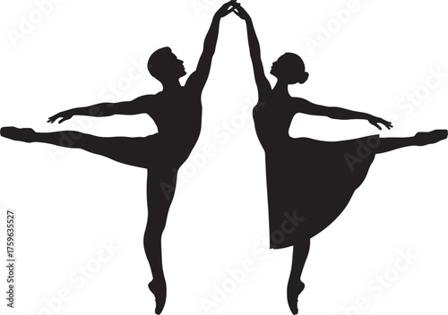 Graceful Ballet Dancers Silhouette Perform Synchronized Arabesque Pose Male and Female Dance Art