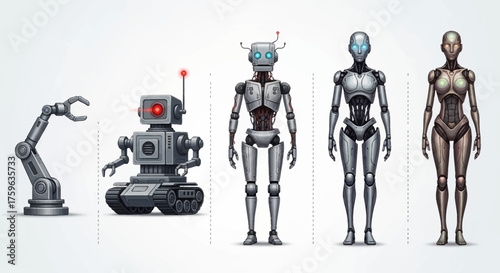 Robots Evolution from Mechanical Arm to Humanoid Artificial Intelligence Concept