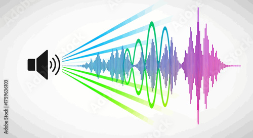 Sound waves radiating from speaker colorful representation audio frequency visualization technology concept