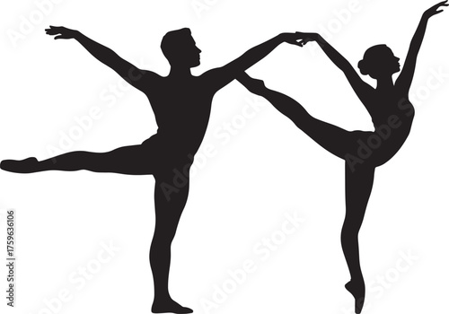 Synchronized Ballet Dancers Silhouettes Dynamic Pose Hand Contact