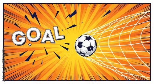Dynamic sport illustration of a football soccer goal tournament poster banner in a pop art comic style
