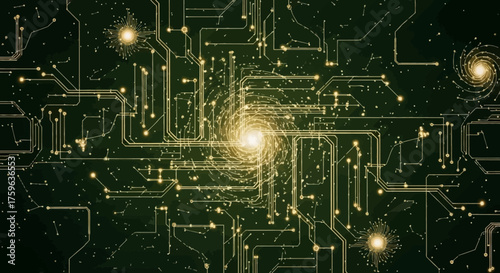 Circuit board intricate network glowing nodes futuristic technology