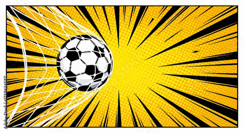 Dynamic football soccer goal with pop art comic style vector background for a sport event tournament poster