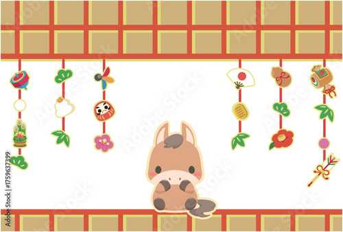 午年　年賀素材　2026年　つるし飾り　横　文字無し