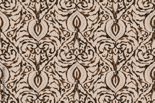 Damask seamless pattern, Ikat floral seamless pattern background, vector illustration, Ikat ethnic oriental embroidery, Aztec style, baroque. Design for texture, fab,clothing, decoration,fashion, tile