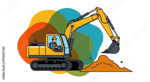 Excavator digging soil operated by a worker symbolizing construction and industry