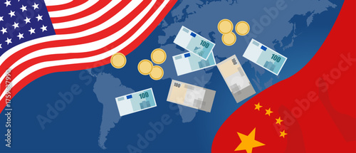 Serious trading tension or trade war between US and China, trade deficit between two economy