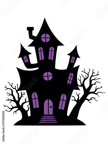 Halloween Haunted House Shadow Silhouette Vector Illustration

