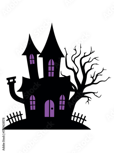 Halloween Haunted House Shadow Silhouette Vector Illustration
