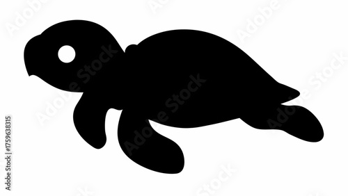 Silhouette of a sea turtle with visible shell and flippers swimming in a black and white image view