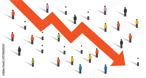 arrow down crisis economy people crowd around people falling chart economy investment