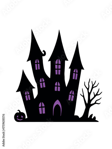 Halloween Haunted House Shadow Silhouette Vector Illustration
