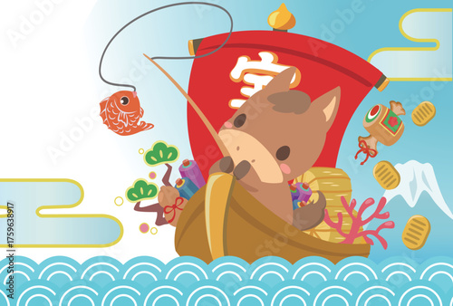 午年　年賀素材　2026年　宝船　文字無し