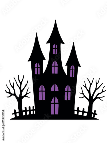 Halloween Haunted House Shadow Silhouette Vector Illustration
