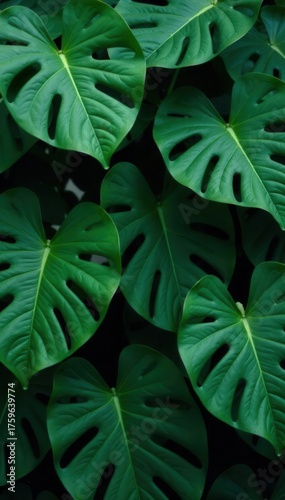 Intricate dark green leaf pattern, lush texture, tropical botanical elegance , plant, dark green pattern, dark green leaves