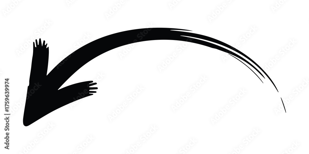 Fototapeta premium Black Brush Arrow Pointer on White Background