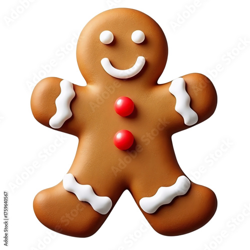 Gingerbread Man Cookie with Icing on Transparent Background