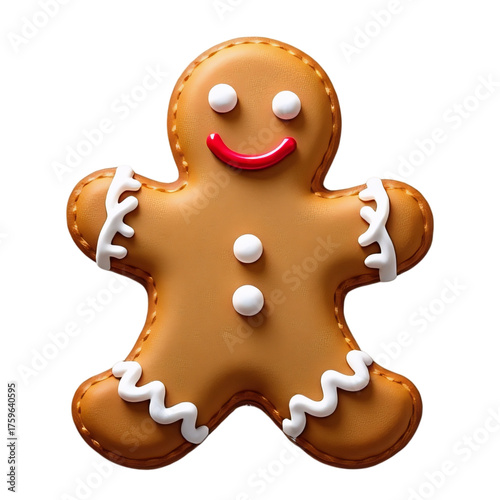 Gingerbread Man Cookie with Icing on Transparent Background