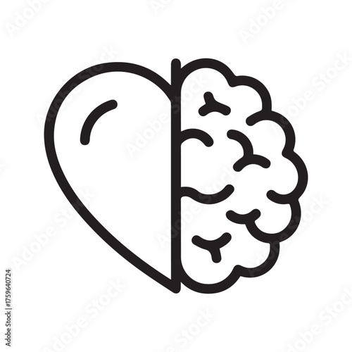Heart and brain connected icon. Symbol of emotional intelligence, logic, and feelings balance. Simple line vector illustration.
