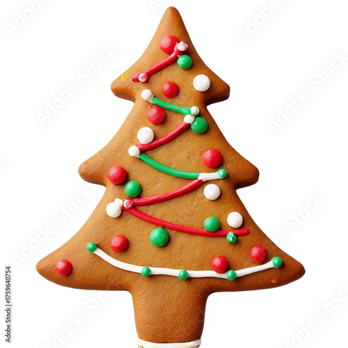 Christmas Tree Gingerbread Cookie on Transparent Background