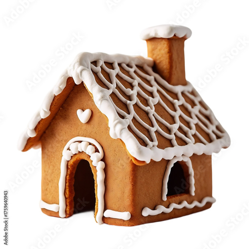 Miniature Gingerbread House Cookie on Transparent Background
