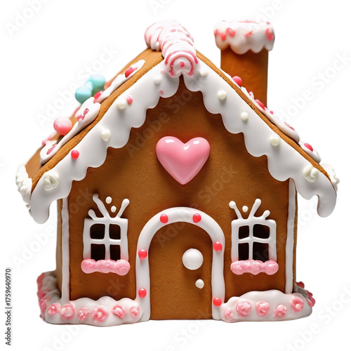 Miniature Gingerbread House Cookie on Transparent Background