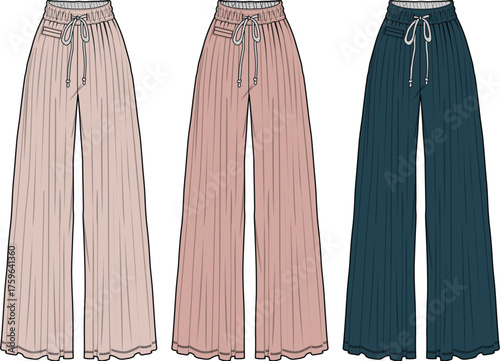 Elegant Pleated Palazzo Pants Fashionable Wide-Leg Trousers in Pastel Shades