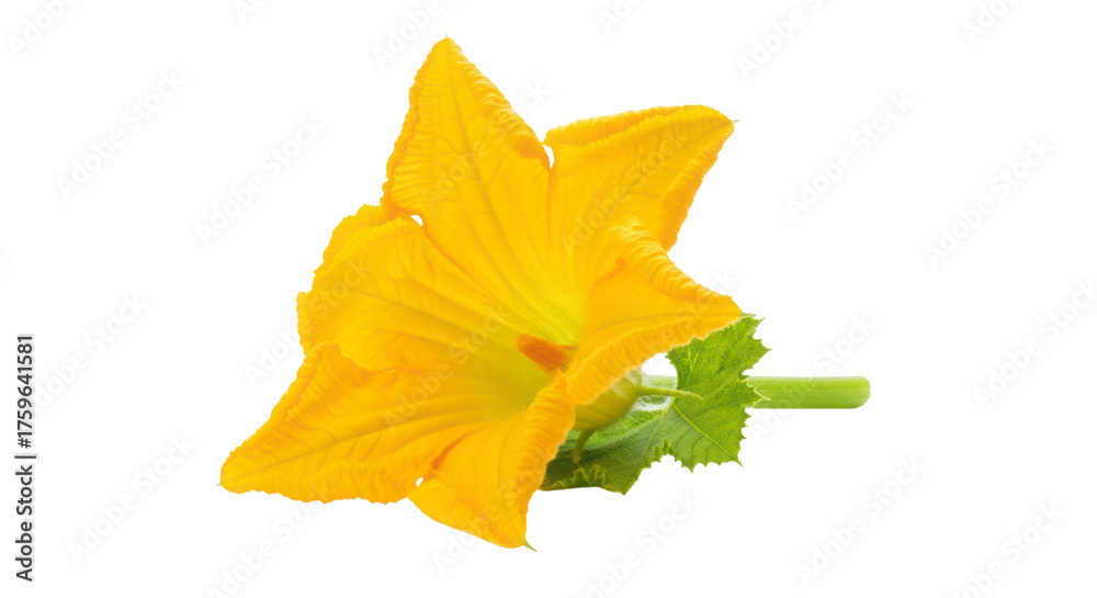 Fototapeta premium Zucchini Blossom Beauty: A vibrant, close-up shot of a delicate zucchini blossom, its sunny yellow petals radiating freshness and natural beauty. 