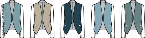 Set of vector illustrations showing a classic men's waistcoat in five different color variations for fashion and apparel concepts
