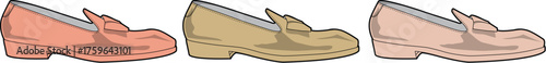 Elegant Loafers in Various Hues A Stylish Trio of Footwear for Fashion and Apparel Projects