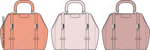 Collection of three classic vintage doctor's bags, elegantly illustrated in a trio of soft pastel tones, ideal for medical, travel, or fashion design projects and brand identity visuals