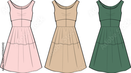 Colorful Summer Dresses Vector Illustration Fashion Outfits