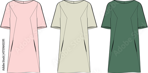 Elegant Dress Designs in Various Pastel Hues Pink, Beige, and Green, perfect for spring fashion
