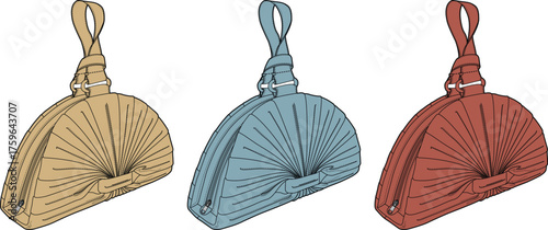 Elegant Fan-Shaped Handbags in Three Distinct Colors A Stylish Accessory Set