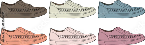 Colorful sneakers in various pastel shades for fashion, footwear, and style concepts