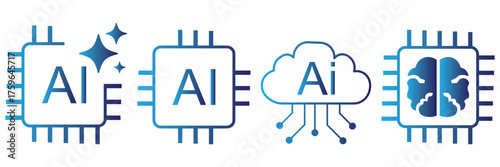 Artificial intelligence AI processor chip vector icon. AI system icon vector illustration. Artificial intelligence application logo, ai stars colorful and flat black icon set. Vector illustration eps
