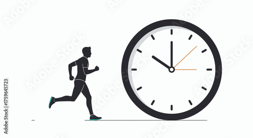 Dynamic runner racing against time, fitness challenge, time management, personal goal, deadline pressure, achieving success, running silhouette, workout motivation