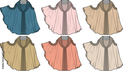Various elegant cape styles in six different color options, showcasing versatility and fashion appeal