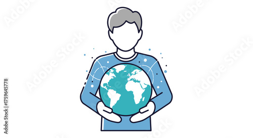 Person Holding Earth Globe Symbolizing Global Connection, Environmental Stewardship, and Worldwide Awareness for Sustainable Solutions, Originally a Vector Graphic