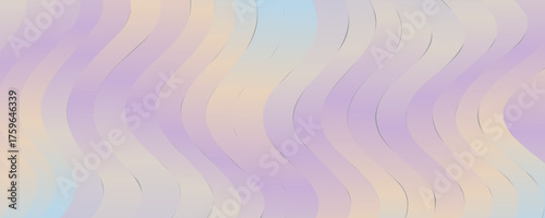 Holographic glass distortion in pastel lilac, peach and sky blue. Blurred ripple stripes with glossy vertical gradient, vector illustration