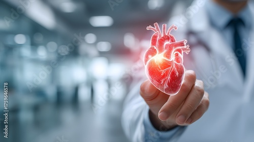 Medical Doctor Presenting Digital Heart Model in Hospital Setting