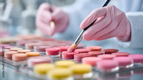 Detailed Lab Scene of Colorful Cosmetic Sample Preparation Process