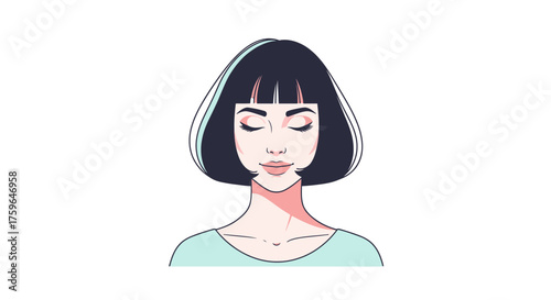 Elegant woman with closed eyes and a bob haircut, a serene portrait evoking calm and beauty, perfect for lifestyle and wellness brands, peaceful moments