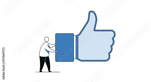 Boost your social media presence with this man pushing a giant like button, perfect for marketing campaigns & engaging content that resonates with your audience