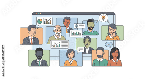 Wallpaper Mural Diverse team collaboration online, sharing ideas and charts during a virtual meeting, promoting teamwork and global business connections in a modern style Torontodigital.ca