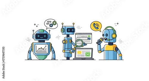 ai assistants helping with customer service search and data analysis representing advanced technology in business operations and streamlined solutions.