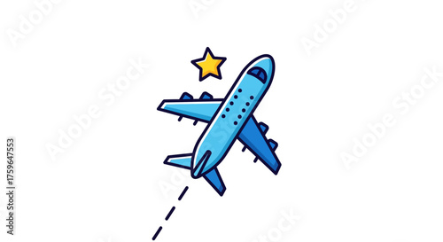 Airplane flight to success taking off to new heights with a star concept for travel banner adventure vacation perfect for tourism promotion ad campaigns.